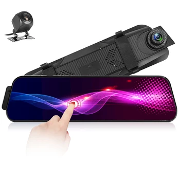 

10'' Touch Screen Car DVR Stream Media Dash Cam Dual Lens Video Recorder Rearview Mirror with 1080P Front and 1080P Rear Camera