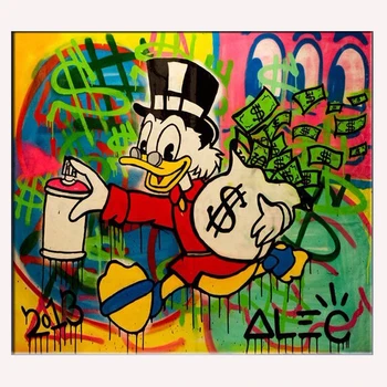

Handmade pop art Alec Graffiti art Custom painting money on canvas wall urban pictures for living room