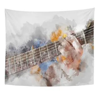 

Guitar Abstract Guitarist in The Foreground Watercolor Paint Man Home Decor Tapestry Wall Hanging for Living Room Bedroom Dorm