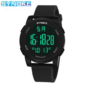 

SYNOKE Big Dial Simple Watches PU Strap LED Digital Watch Men reloj hombre Male Wrist Clock Electronic Men's Watches Chrono 2019