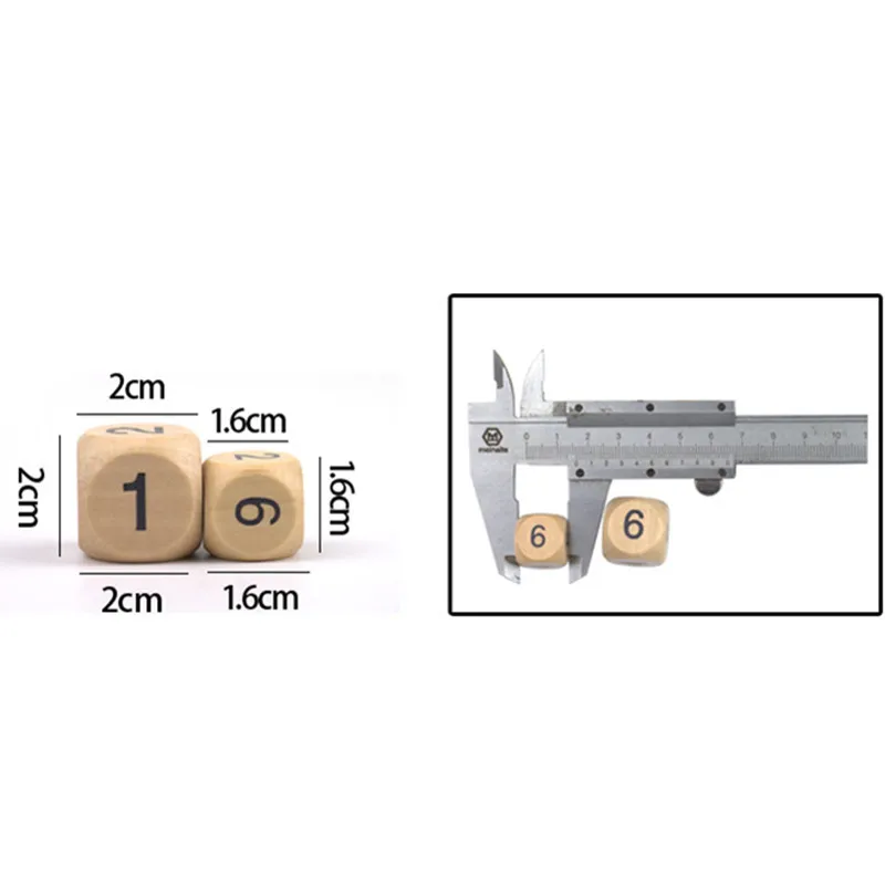 1/5/10 шт деревянные кости D6 кубика 16 мм 20 мм с принтом цифры кубики Круглый Coener игрушки для детских игрушек настольные игры - Цвет: 16mm 1pcs