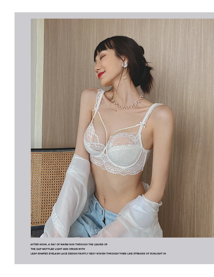 French Ultra-thin Underwear Sexy Lace Plus Size Hollow Women Push Up Bra Set Pure White C D E Cup Brassiere Temptation Bralette french knickers set