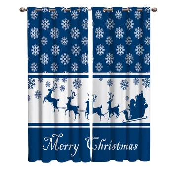 

Christmasttheme Santa Claus Deer Dark Blue Background Window Curtains Living Room Curtain Kitchen Curtains Home Decor