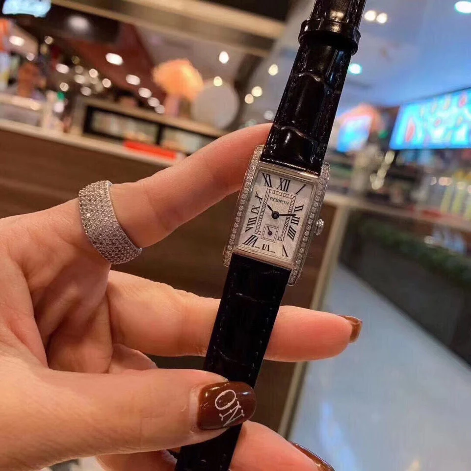 

New Fashion Rhinestone small cube Women Luxury Watch Classical Roman Dial Genuine Leather Wrist watch