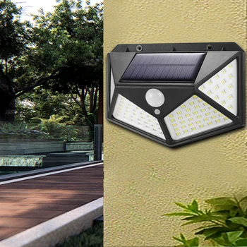 

100LEDS Outdoor Solar 3 modes Light with Motion Sensor Solar Lamp Waterproof Four Sides Led Solar Light porch street light