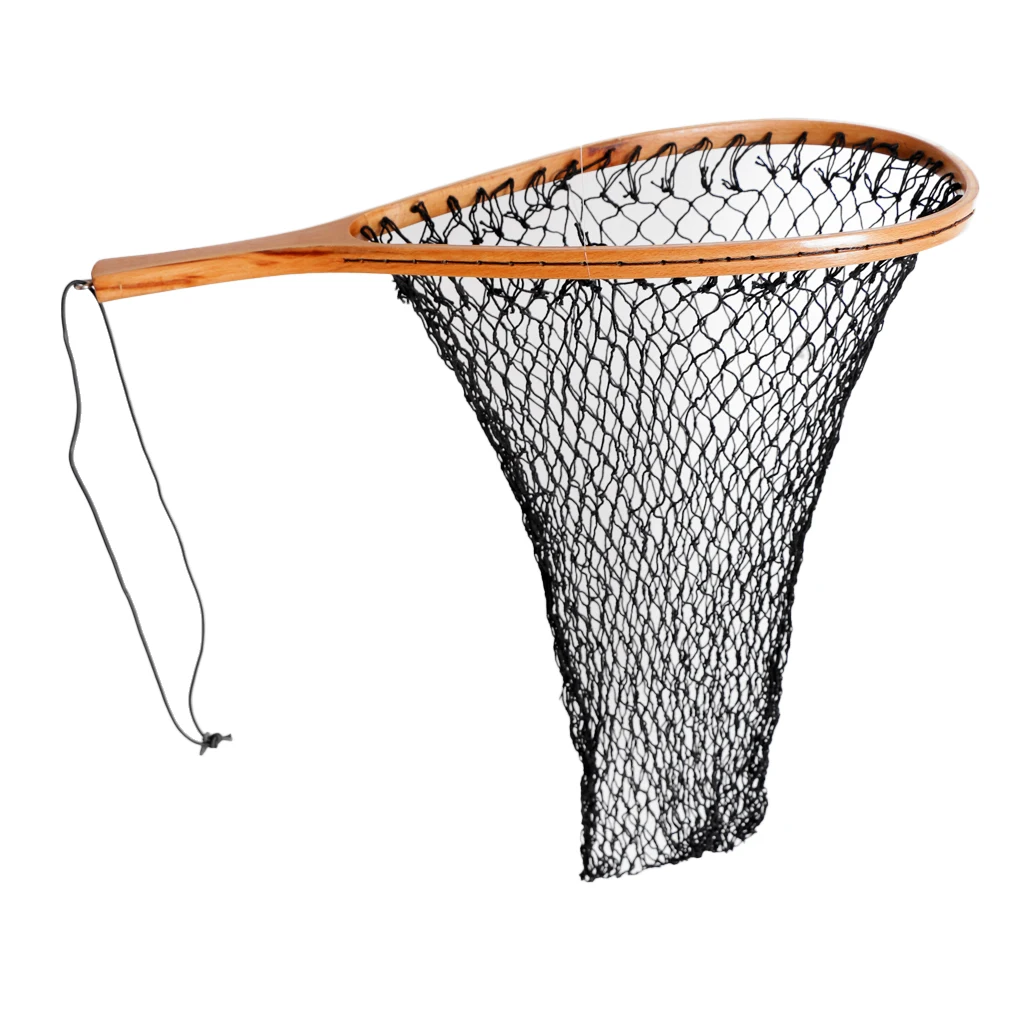 Wooden Handle Nylon Mesh Fish Keeper Fishing Landing Resistant Catch and Release Net
