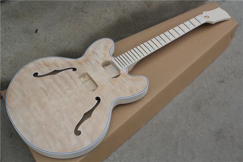 Semi-Hollow Body DIY Electric Guitar Builder Kit Project Mahogany Unfinished New Single Cutaway 2 orders | Спорт и развлечения