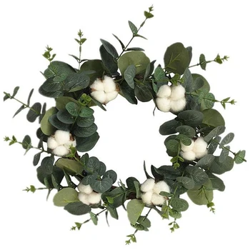 

18Inch Artificial Eucalyptus Wreath Leaf Lifelike Door Hanging Garland for Festival Celebration Wedding Party Festival