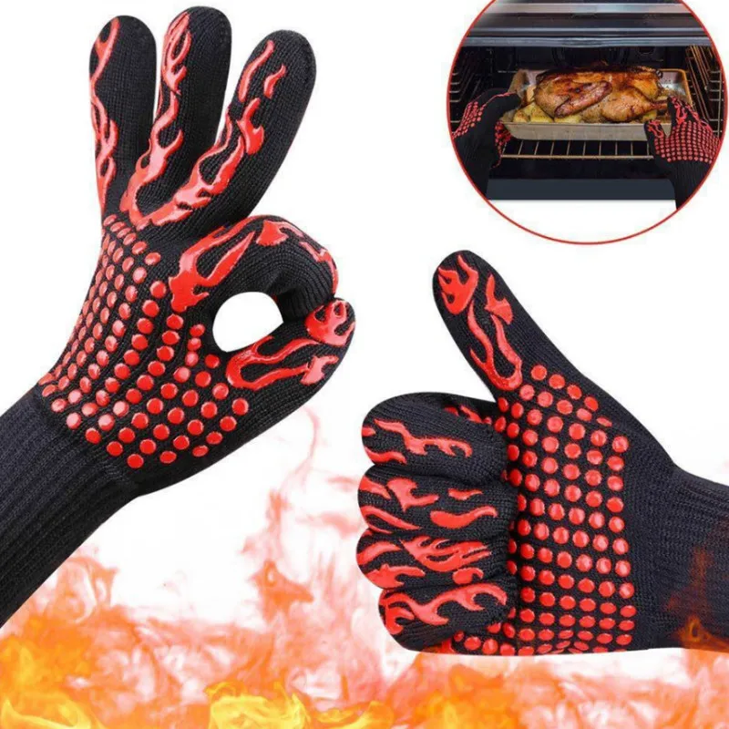 Un par de la parrilla de barbacoa guantes resistentes al calor de silicona antideslizante cocina cocción barbacoa guantes del horno de fuego accesorios de barbacoa