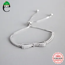 ElfoPlataSi, Настоящее серебро 925 пробы, Ослепительный CZ браслет с бантом для женщин, жены, девушек, женщин, хорошее серебряное ювелирное изделие DS2290