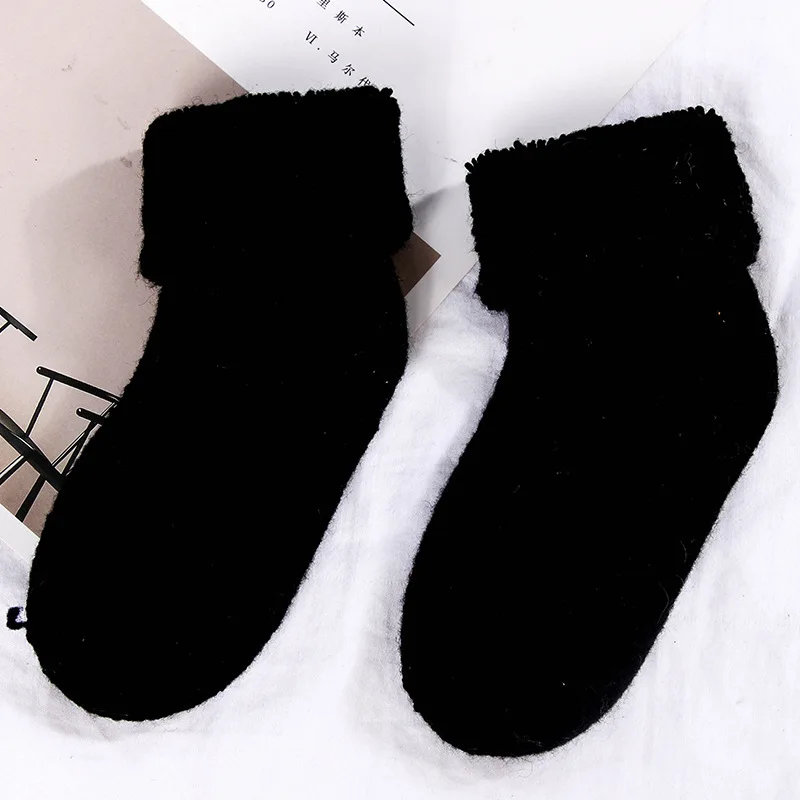 Детские носки зимние толстые шерстяные мягкие теплые носки для детей, теплые носки-тапочки для мальчиков и девочек - Цвет: Черный