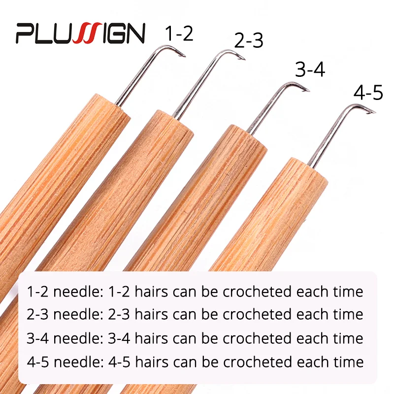 One Set 4 Pcs Different Size Ventilating Needles For Lace Wigs Long Wooden Handel Crochet Needle Hair Wig Making Tools