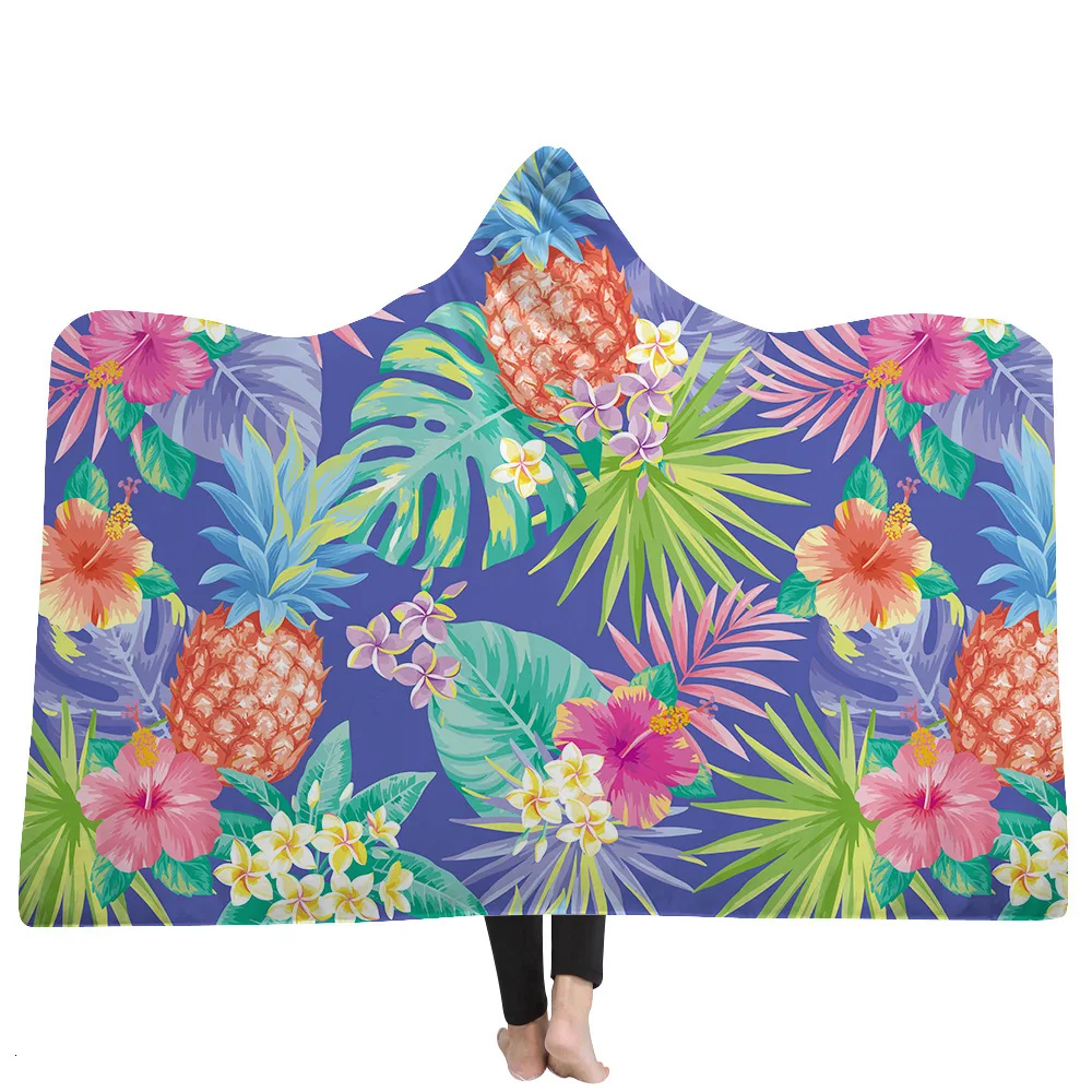 Прямая одеяло с капюшоном с изображением ананаса, цветы плюшевый, с принтом для взрослых и детей, шерстяное одеяло теплое покрывало Одеяло - Цвет: color10