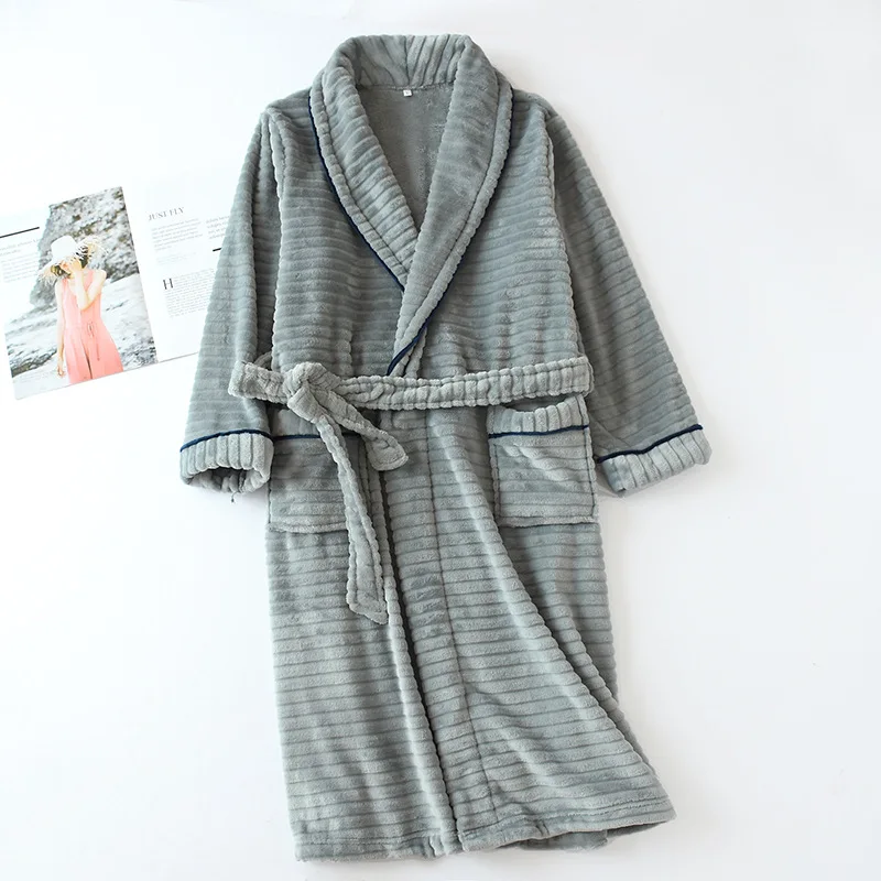 Autumn Winter Warm Soft Thick Couple's Nightgown 2021 Simple Women's Thickened Flannel Homewear Velvet Bathrobe Men's Pajamas