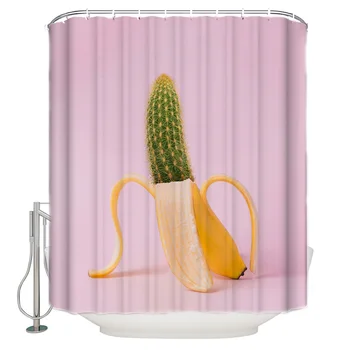 

Shower Curtain Waterproof Polyester With 12 Hooks Creative Synthesis Banana Cactus