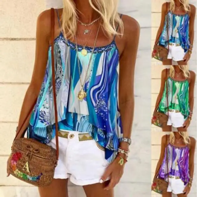 European and American summer new style printed suspender sexy vest women's t-shirt spot | Женская одежда