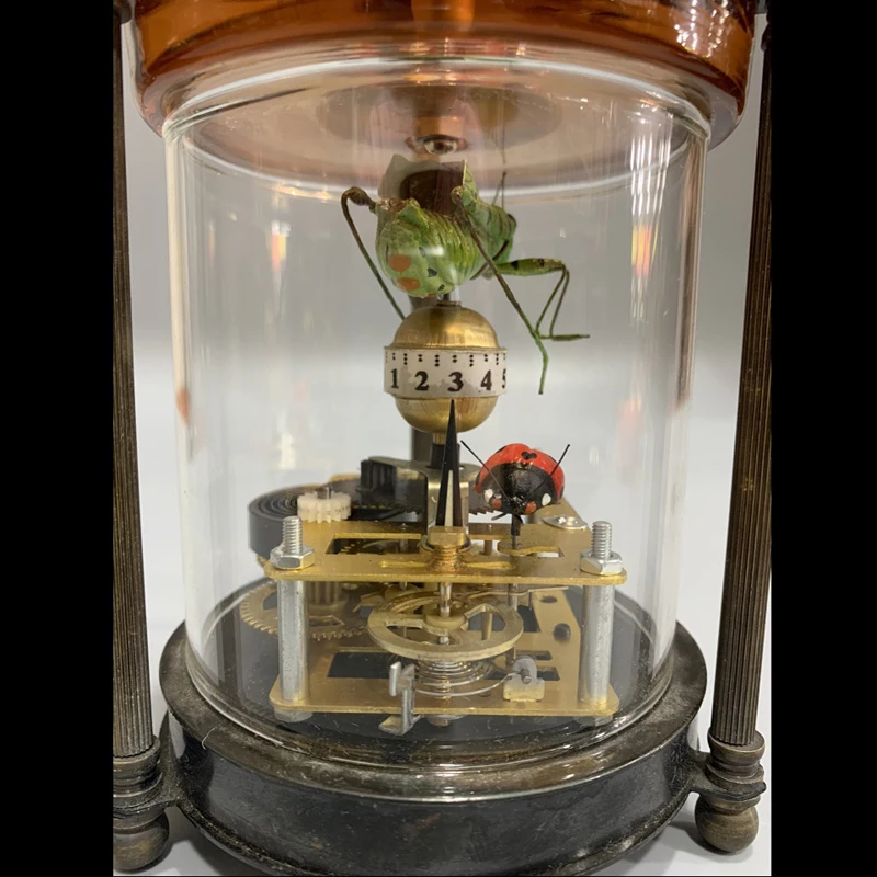 Elaborate Chinese collection home decorative copper Katydid ladybug old Cloisonne mechanical clock (cloisonne's color random)
