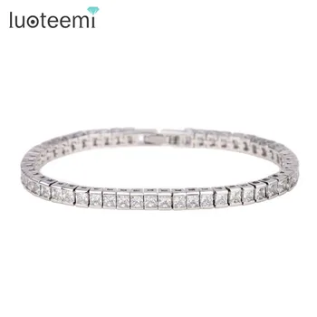 

LUOTEEMI Brand Hot Selling Simple Style Full of Square Shape Cubic Zirconia Luxury Women Charm Bracelet Factory Wholesale Gift