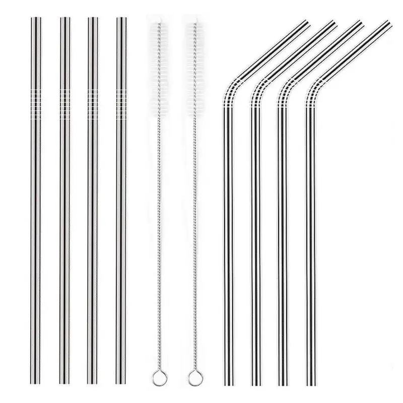 8 straw with 2 brush Чашка для воды Питьевая утварь многоразовая нержавеющая сталь Питьевая трубка солома изгиб пипетки всасывающие трубы кухонный Бар Инструмент - Цвет: 8 straw with 2 brush