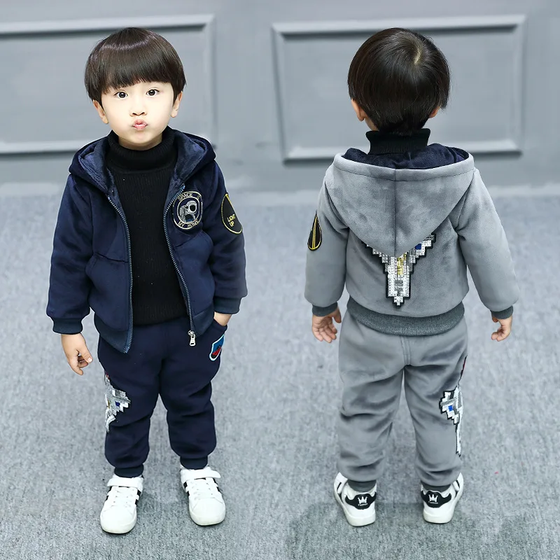 

2019 Winter BOY'S New Style Children Gold Velvet Set Autumn And Winter Boy Thick Airplane Two-Piece Set