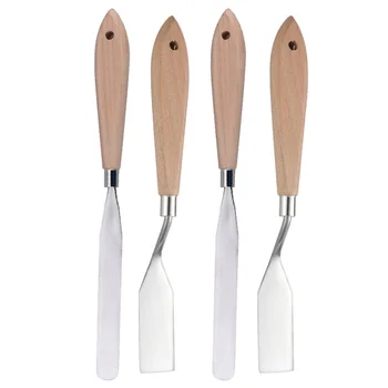 

4PCS Portable Oil Painting Scraper Practical Paint Palette Spatula Wood Handle Art Paint Shovel Artistic Color Mixing Tool for H