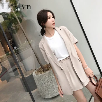

FLOYLYN Summer Pure Color Short Suits for Women Stylish Blazer & Hot Shorts Female Pant Suit Casual 2 Piece Set 2020 Feminino