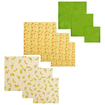 

Reusable Beeswax Food Wrap 9 Piece, Bees Wax Paper Wrap, Sustainable Plastic Free Food Storage - 3 Small, Medium, 3 Large, Assor