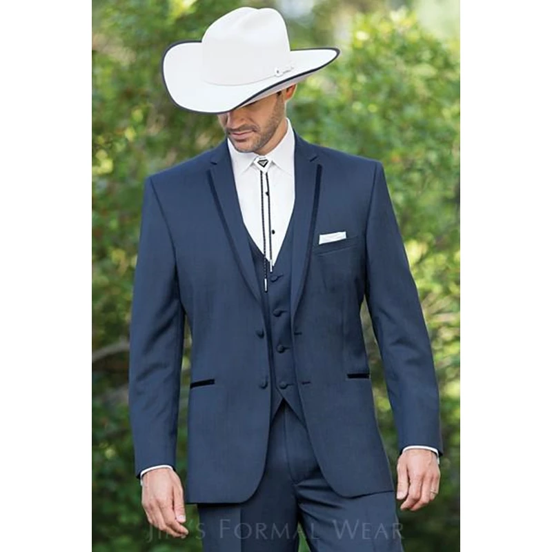 

Custom Made Dark Blue Men Wedding Suit Jacket Slim Fit Tuxedo 3 Piece Style Prom Suits Custom Groom Blazer (Jacket+Pant+Vest)