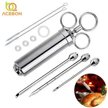 

Stainless Steel Syringe,Marinade Flavour Injector Meat Seasoning Injectors BBQ Kit Kitchen Tools with 3 Needles 2 Cleaning brush