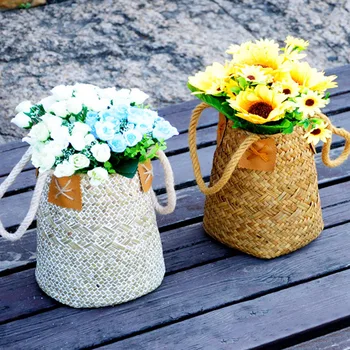 

Seagrass Woven Flower Basket Pot Home Storage Baskets Organizer with Handle for Home Decoration HFing