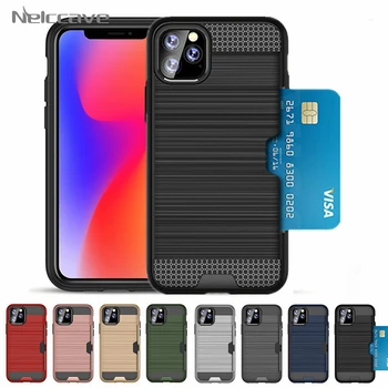 

10Pcs ShockProof Hybrid TPU+PC Armor Case For iPhone 11 Pro XS Max XR X 8 7 6 SE 5 5S Credit Card Holder Slot Silicon Back Cover