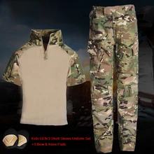 Тактическая страйкбольная детская Униформа с коротким рукавом GEN3 для детей, BDU, Охотничья Военная камуфляжная Боевая форма, костюм, куртка и штаны