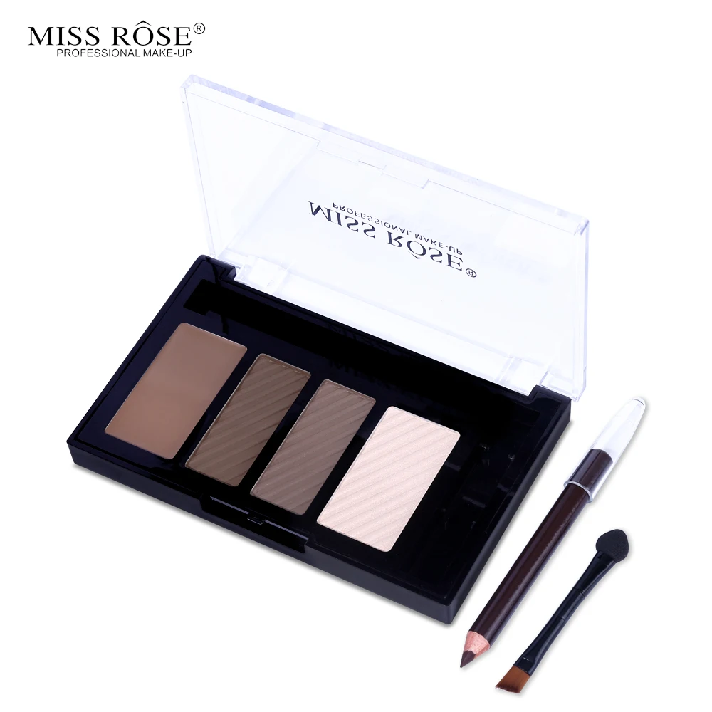 Miss Rose тени для бровей Макияж набор 2 цвета Пудра для бровей+ крем для бровей+ хайлайтер+ карандаш для бровей Набор с кистью