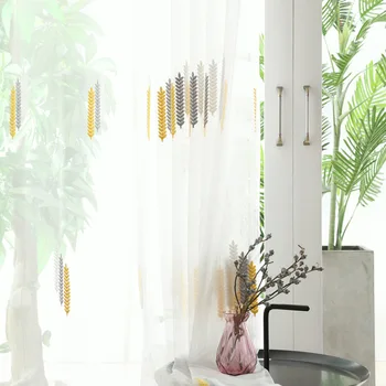 

Modern Minimalist Grid Bottom Wheat Spike Embroidery Tulle for Living Dining Room Bedroom.