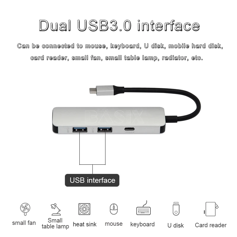Basix USB-C концентратор USB C до 3,0 концентратор HDMI Thunderbolt 3 адаптер для MacBook samsung Galaxy S9 huawei P20 mate 20 Pro type C usb-концентратор
