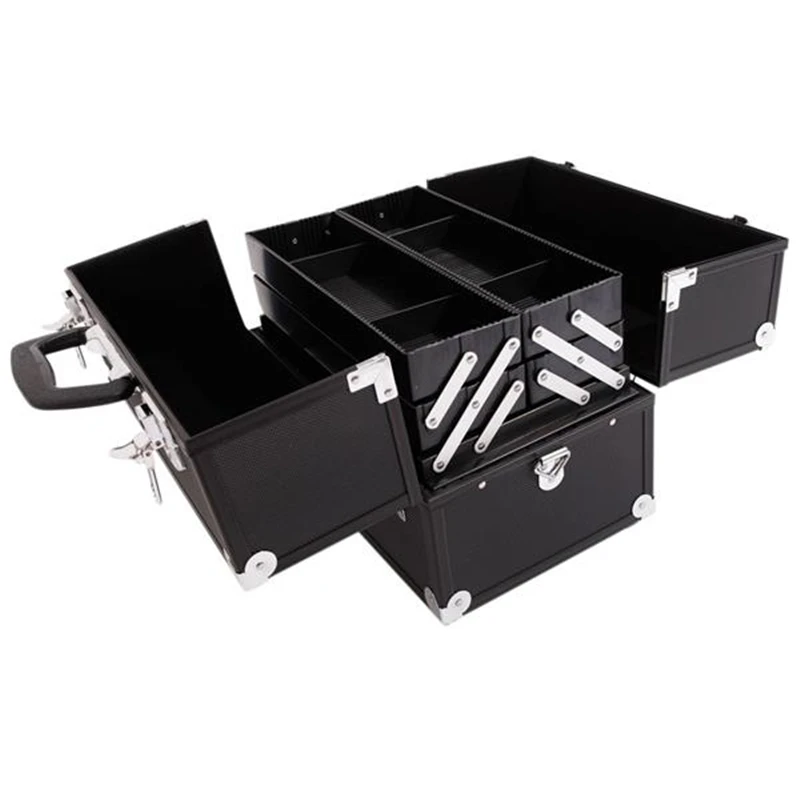 Aluminum Alloy Makeup Train Case Jewelry Box Organizer Black professional cosmetic case High-capacity makeup collection box Aluminum Alloy Makeup Train Case Jewelry Box Organizer Black professional cosmetic case High-capacity makeup collection box