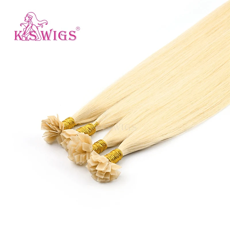 K.S Wigs 24'‘ Remy Pre Bonded Flat Tip Human Hair Extensions Straight Double Drawn Capsules Keratin Fusion Hair 1g/s