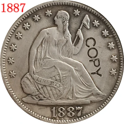 1887 США(1879-1891) 13 монет сидя LIBERTY 50-центовая Монета КОПИЯ - Цвет: 1887