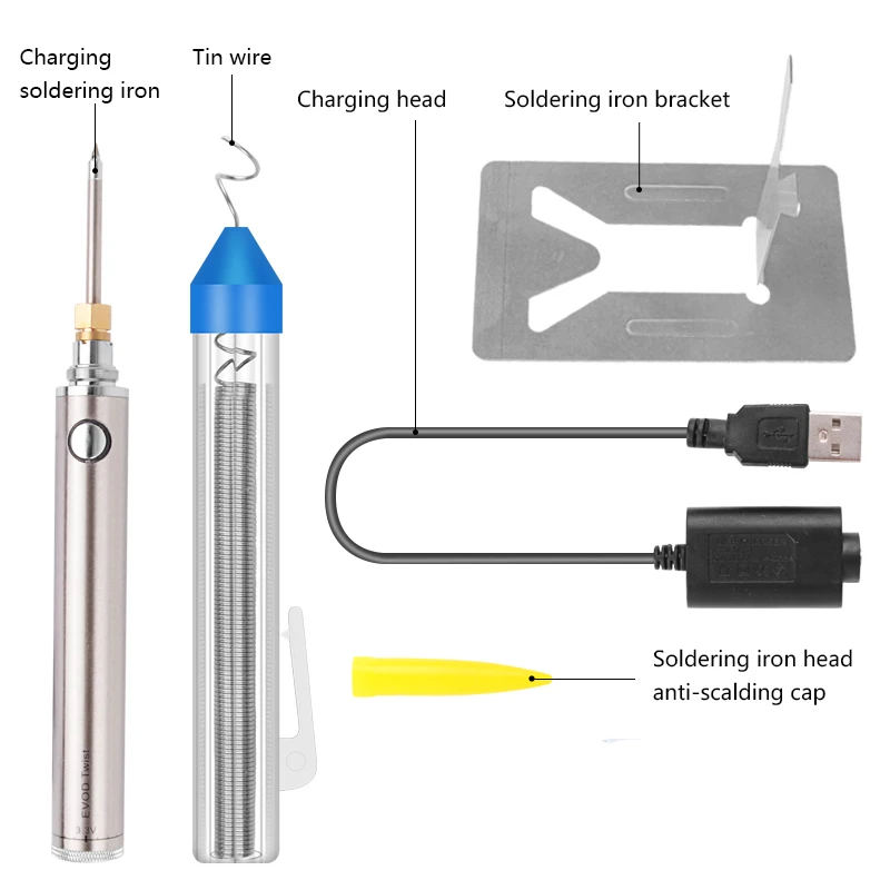 Plaisir d'été Kit de Fer à souder Bleu Mini kit de Fer à souder USB 5V Anti-Oxidation Portable Rechargeable Soldering Pen Outil de soudage réglable 