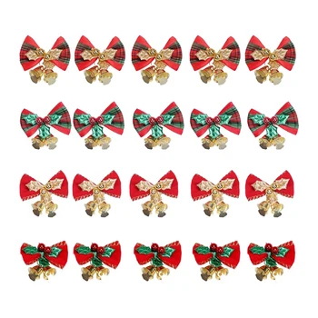 

20 Pcs Christmas Tree Decorations Christmas Ribbon Bows With Iron Bells For Christmas Tree Ornaments Xmas Decoration