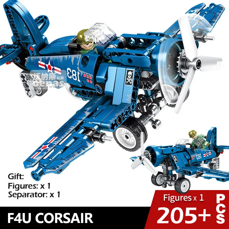 Technic Military WW2 War II Aircraft F4-U Spitfire Fighter compatible LegoED assemble building bloc
