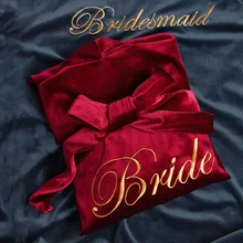 Велюровый комплект из 2 штук, обувь для невесты, подружки невесты, под банный халат с вышивкой; теплые зимние женские пижамы сексуальный халат, одежда для сна, комплект без рукавов для девочек, одежда для сна