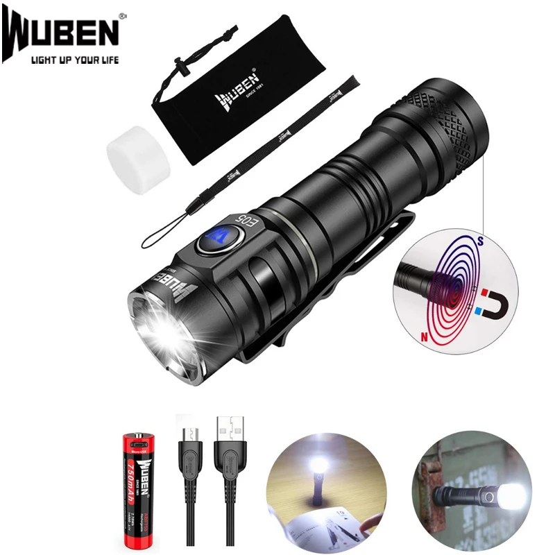 WUBEN E05 LED Flashlight EDC Mini Light 900 Lumens USB Rechargeable Waterproof Mini Torch with Battery Included Magnet Light WUBEN E05 LED Flashlight EDC Mini Light 900 Lumens USB Rechargeable Waterproof Mini Torch with Battery Included Magnet Light