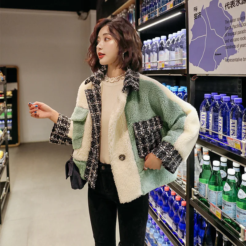 

Lamb Wool Coat Woman 2019 Small Style Woolen Split Joint Lamb Down Short Loose Coat