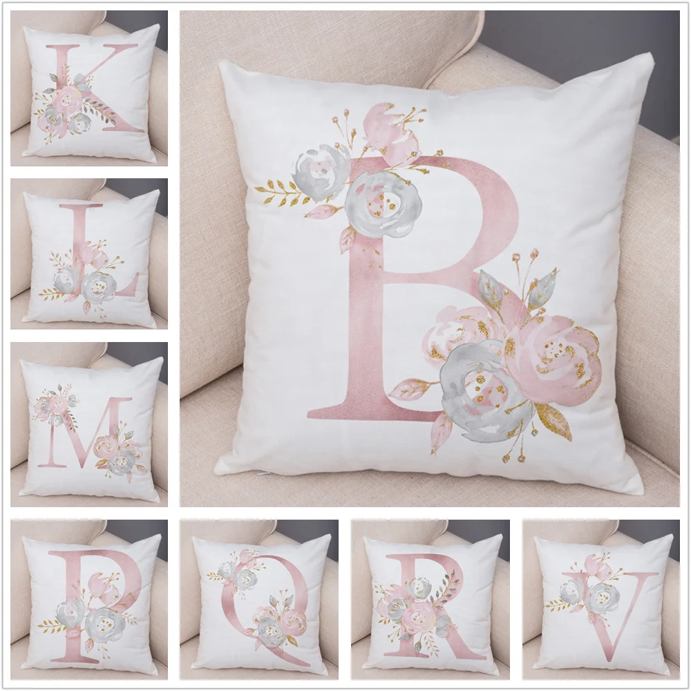 English Alphabet Printed Pillow Case Cushion Flower Pillow Cover Sofa Room Decor 