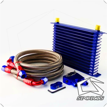 

15 Row Oil Cooler + femal Sandwich Plate For BILLET LS1 LS2 LS3 LSX VE HSV BLue
