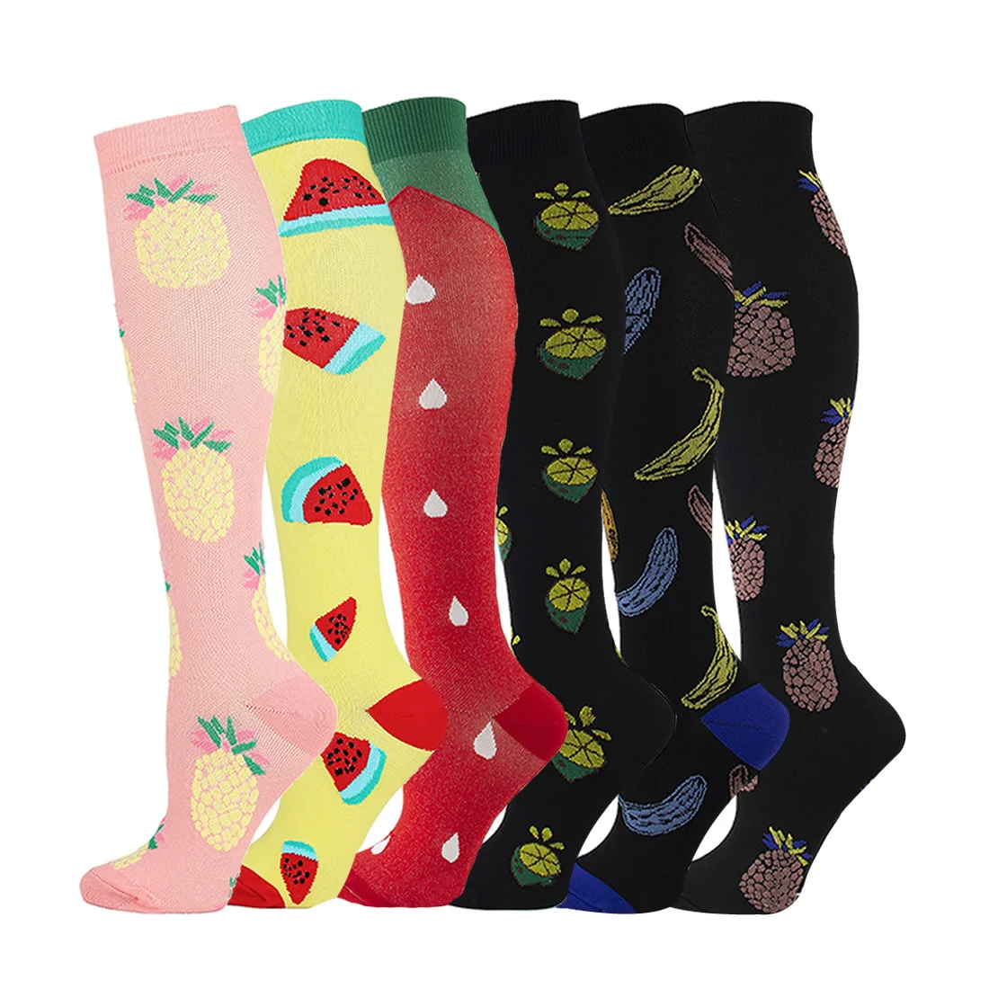 

6 Pairs/Lot Leg Support Stretch Compression Stockings Outdoor Sport Compression Socks Printed Knee Socks Long Socks Stockings