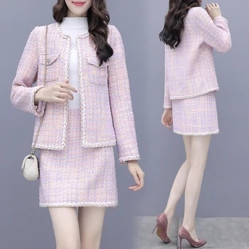 

Fashion women's suit 2020 autumn and winter new two-piece suit ladies all-match pink long-sleeved suit