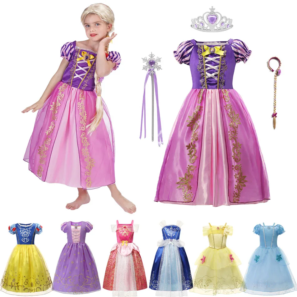 Kinder Mädchen Aurora Rapunzel Prinzessin Kleid Tüll Partykleid Cosplay Kostüm