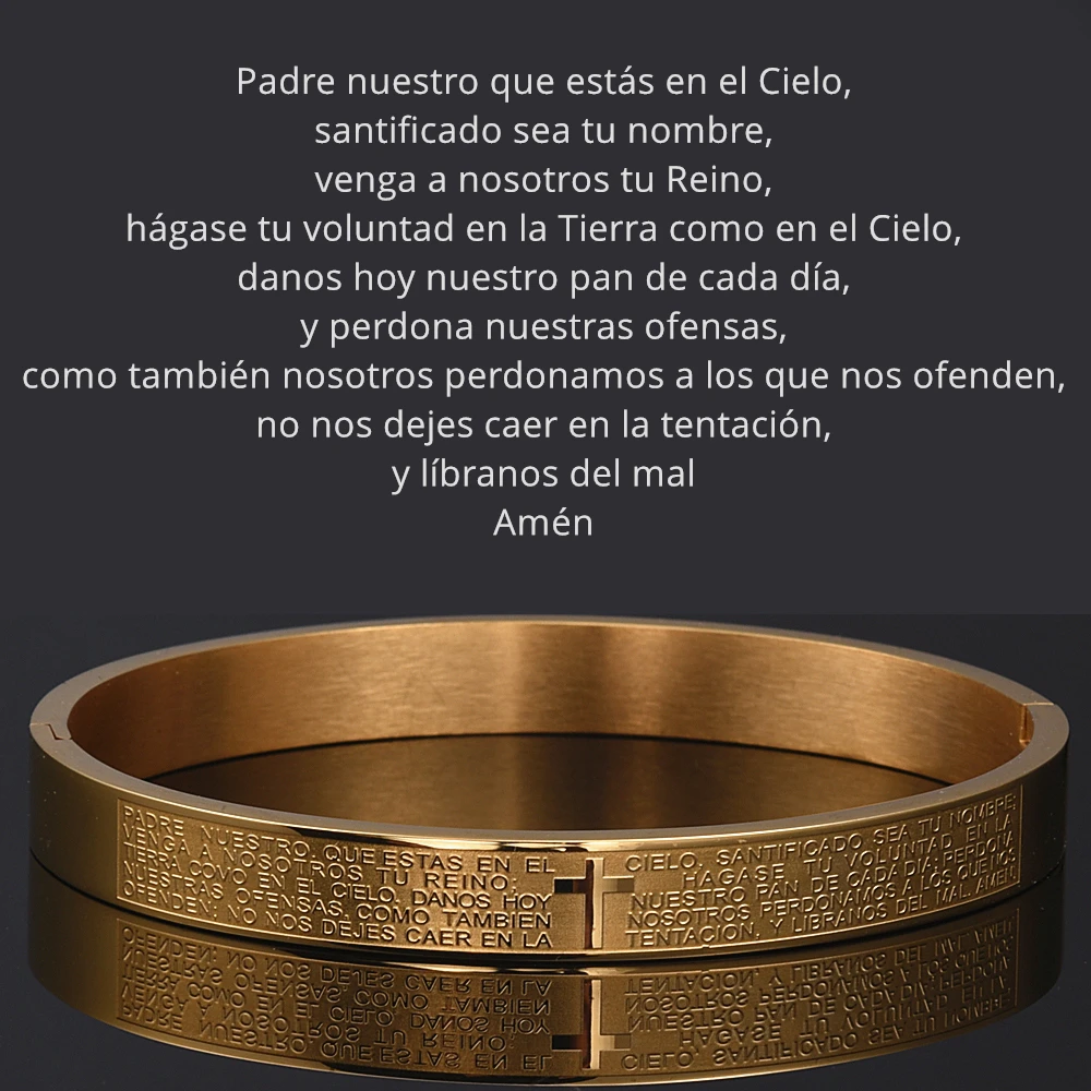 2020 New Luxury Cuff Cross Bracelet Bangle Stainless Steel Open Bracelet Carving Spanish Scripture For Men Women Jewelry 2